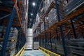 Modern automatized high rack warehouse, distribution warehouse with high shelves Royalty Free Stock Photo