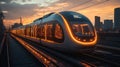Modern Autonomous Smarttrain Operating on Urban Tracks During Twilight, Showcasing Advanced Automation and Mobility Royalty Free Stock Photo