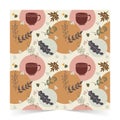 Modern Autumn seamless pattern of Leaves and drink elements