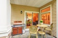 Modern back patio with glass door.