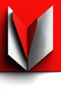 Modern background with abstract geometric V-shape in red, white, and grey. Minimalist design with strong shadow creating 3D Royalty Free Stock Photo