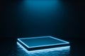 Modern background and empty square stage with blue light. Future modern interior concept. showcase for product