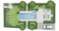 Modern Backyard Landscape Plan with Pool, Patio, Garden Elements â Top-Down Architectural Illustration for Designers & Developers Royalty Free Stock Photo