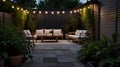 Modern Backyard Patio with Solar-Powered Outdoor Lights Royalty Free Stock Photo