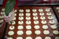 Modern bakery in confectionery factory. Cookies in the oven Royalty Free Stock Photo