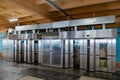 Modern bakery in confectionery factory. Industrial ovens for baking biscuits, cakes and cookies