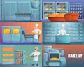 Modern bakery factory banner set, cartoon style