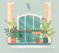 Modern balcony with green plants in pots. Cozy balcony garden with greenery Vector design of house and apartment Royalty Free Stock Photo