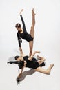 Modern ballet performance. Group of modern dancers, art contemp dance, black and white, combination of emotions