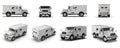 Modern Bank Armored Car renders set from different angles on a white. 3D illustration