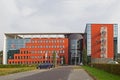 Modern bank building in Hoogeveen in evening light, Netherlands