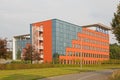 Modern bank building in Hoogeveen in evening light, Netherlands