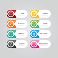 Modern banner button with social icon design options. Vector ill