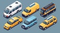 The modern banner contains flat illustrations of minibuses, luxury cars without roofs, yellow cabs, and compact cars.