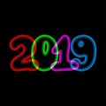 Modern banner for design. Neon sign new year 2019. Happy new year design concept. 2019 happy new year background. Royalty Free Stock Photo