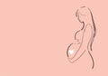 Modern banner about pregnancy and motherhood, line drawing. Poster with a beautiful young pregnant woman with place for text. Royalty Free Stock Photo