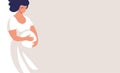 Modern banner about pregnancy and motherhood. Poster with a beautiful young pregnant woman with place for text. Minimalistic