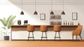 Modern Bar Interior Bar Counter, Stools, and Wine Arrangement Royalty Free Stock Photo