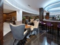 Modern bar and restaurant interior, part of a hotel, designer interior Royalty Free Stock Photo