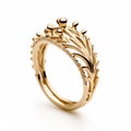 Modern-baroque Gold Ring With Delicate Foliage Design
