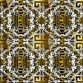 Modern Baroque vector seamless pattern. Gold ornamental greek key meanders background. Geometric shapes, squares, borders.