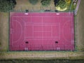 Modern basketball court in the courtyard on the centre of municipal sports and recreation. View of bird`s fly or drone. Modern bas Royalty Free Stock Photo