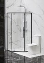 Modern bath room interior, black grid glass shower. Loft partition black cage with glass. Minimalistic modern shower Royalty Free Stock Photo