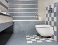 Modern bathroom in blue and gray tones with toilet Royalty Free Stock Photo