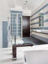 Modern bathroom in blue with shower cubicle Royalty Free Stock Photo