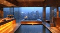 Modern Bathroom with Cityscape View and Jacuzzi Royalty Free Stock Photo