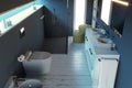 Modern bathroom, complete with sanitary fittings, shower and furnishing accessories