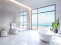 Modern bathroom design with beach view