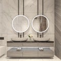 Modern bathroom design with white marble tiles Royalty Free Stock Photo