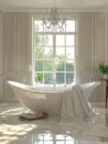 Modern bathroom experiencing a flood due to water overflow, causing significant damage and requiring immediate attention