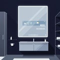 Modern bathroom featuring a smart mirror displaying time, weather, and notifications. Royalty Free Stock Photo