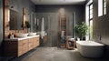 Modern bathroom with free-standing bathtub