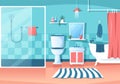 Modern Bathroom Furniture Interior Background Illustration with Bathtub, Faucet Toilet Sink to Shower and Clean up in Flat Color Royalty Free Stock Photo