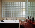 Modern bathroom with glass block