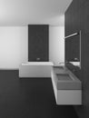 Modern bathroom with gray tiles and dark floor Royalty Free Stock Photo