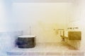 Modern bathroom with a gray tub toned Royalty Free Stock Photo