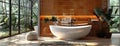 a modern bathroom with a half-tile wall, blending contemporary design with functionality in a minimalist setting.