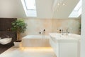 Modern bathroom with illuminated bathtube Royalty Free Stock Photo