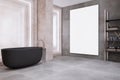 Modern bathroom interior with bath tub and empty white mock up banner. Royalty Free Stock Photo