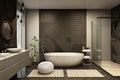 Modern bathroom interior with black walls in eco style