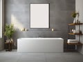Modern bathroom interior with blank poster on bathtub wall, decorative design suitable for luxury bathroom Royalty Free Stock Photo