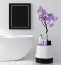 Modern bathroom interior with blossom tree, poster wall mock up Royalty Free Stock Photo