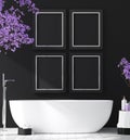 Modern bathroom interior with blossom tree, poster wall mock up Royalty Free Stock Photo