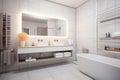 Modern bathroom interior, Interior design of a modern bathroom with a large mirror Royalty Free Stock Photo