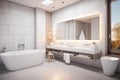 Modern bathroom interior, Interior design of a modern bathroom with a large mirror Royalty Free Stock Photo