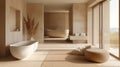 Modern Bathroom Interior Design with Natural Tones and Elegant Features Royalty Free Stock Photo